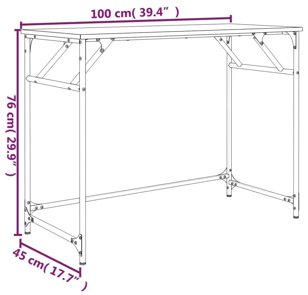 Γραφείο Καφέ Δρυς 100x45x76 εκ Επ. Ξύλο/Ατσάλι Ηλ. Βαφή Πούδρας - Καφέ