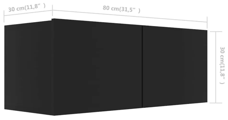 Έπιπλα Τηλεόρασης 4 τεμ. Μαύρα 80 x 30 x 30 εκ. από Επεξ. Ξύλο - Μαύρο