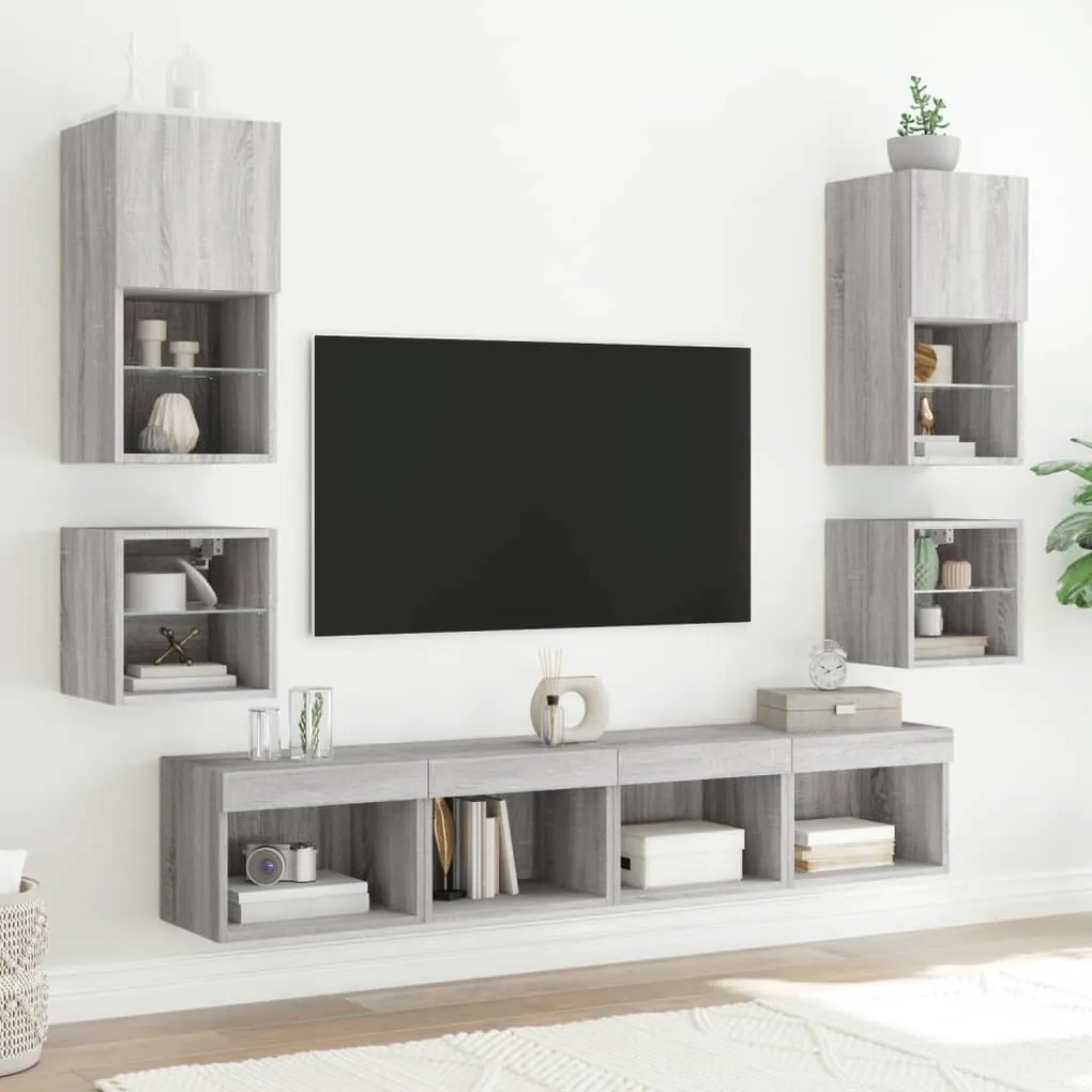 vidaXL Έπιπλα Τοίχου Τηλεόρασης 8 τεμ. LED Γκρι Sonoma από Επεξ. Ξύλο