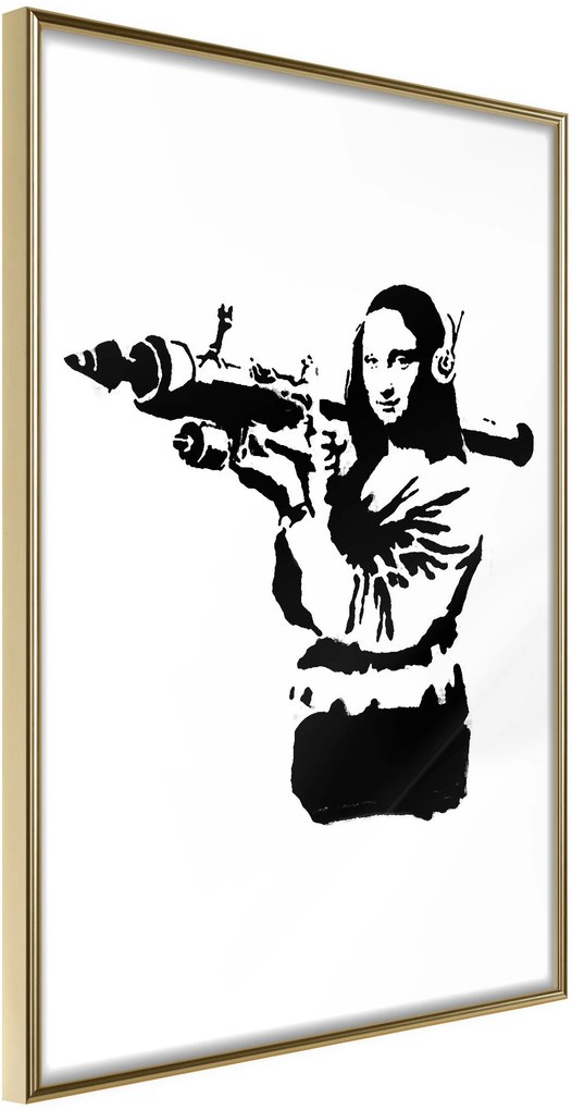 Αφίσα - Banksy: Mona Lisa with Bazooka II - 30x45 - Χρυσό - Χωρίς πασπαρτού