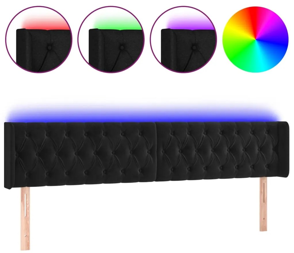 vidaXL Κεφαλάρι Κρεβατιού LED Μαύρο 203x16x78/88 εκ. Βελούδινο