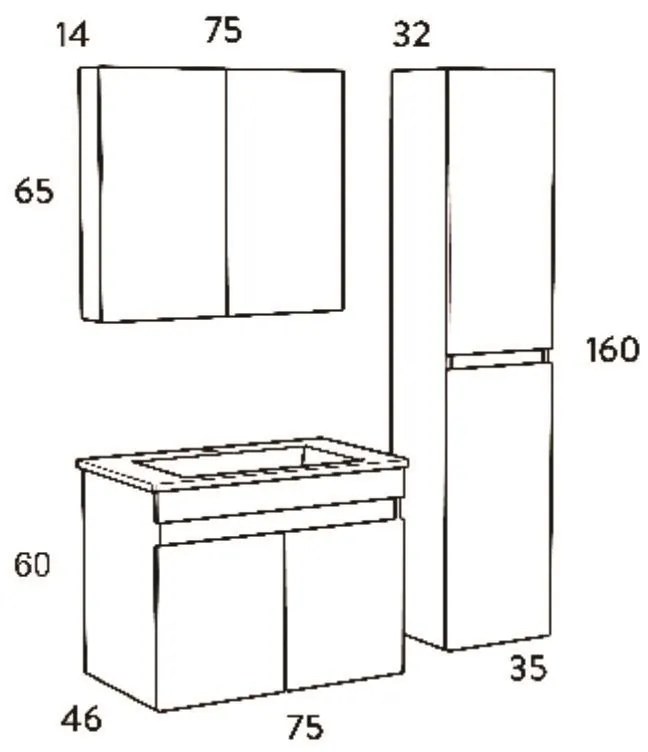 Σετ μπάνιου OMEGA 75 New Μπέζ δρύς 75x45.5x140 εκ.