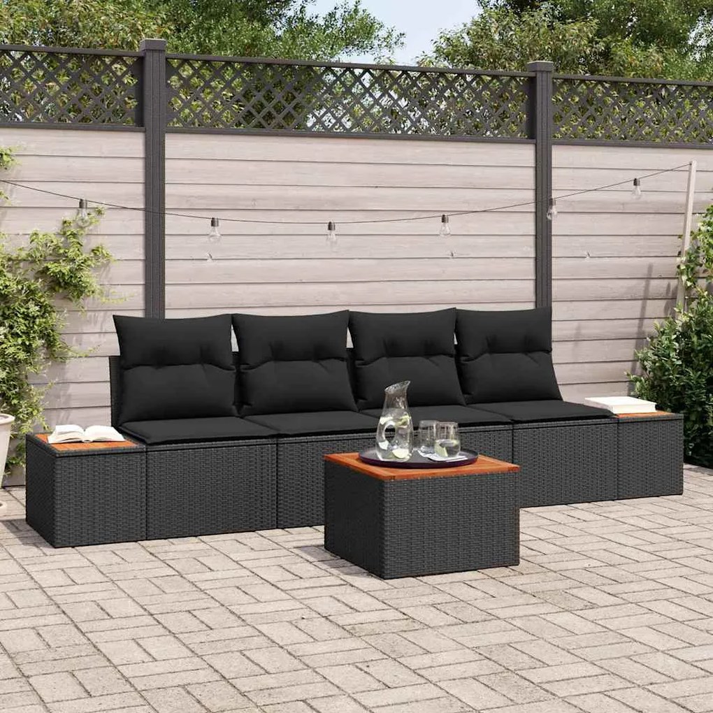vidaXL Σετ Καναπέ Κήπου με μαξιλάρι 5 pcs Μαύρο Πολυ ράταν