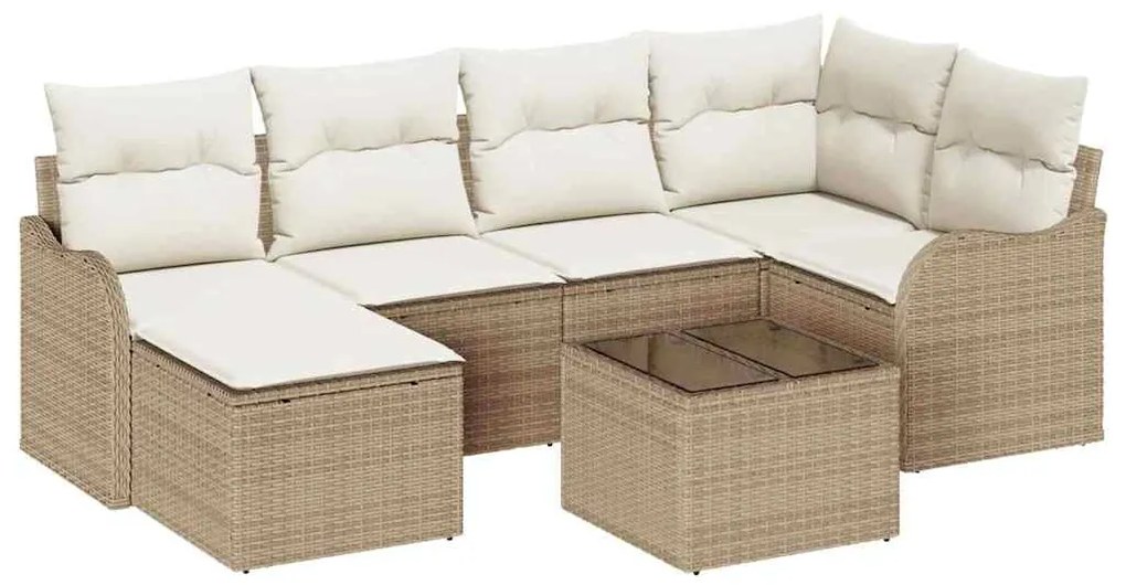 vidaXL Σετ Καναπέ Κήπου με μαξιλάρι 7 pcs Μπεζ Πολυ ράταν