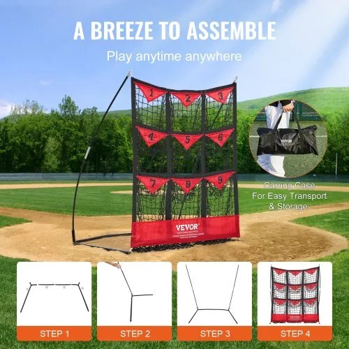 VEVOR 9 Hole Baseball Net, 36&quot;x30&quot; Softball Baseball Training Equipment for Hitting Pitching Practice, Portable Quick Assembly Trainer Aid with Carry Bag, Strike Zone, Ground Stakes, for Youth Adults