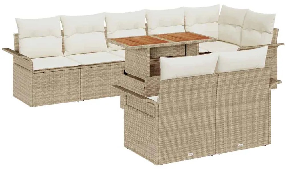 vidaXL Σετ Καναπέ Κήπου με αποθήκευση 9 pcs Μπεζ Πολυ ράταν