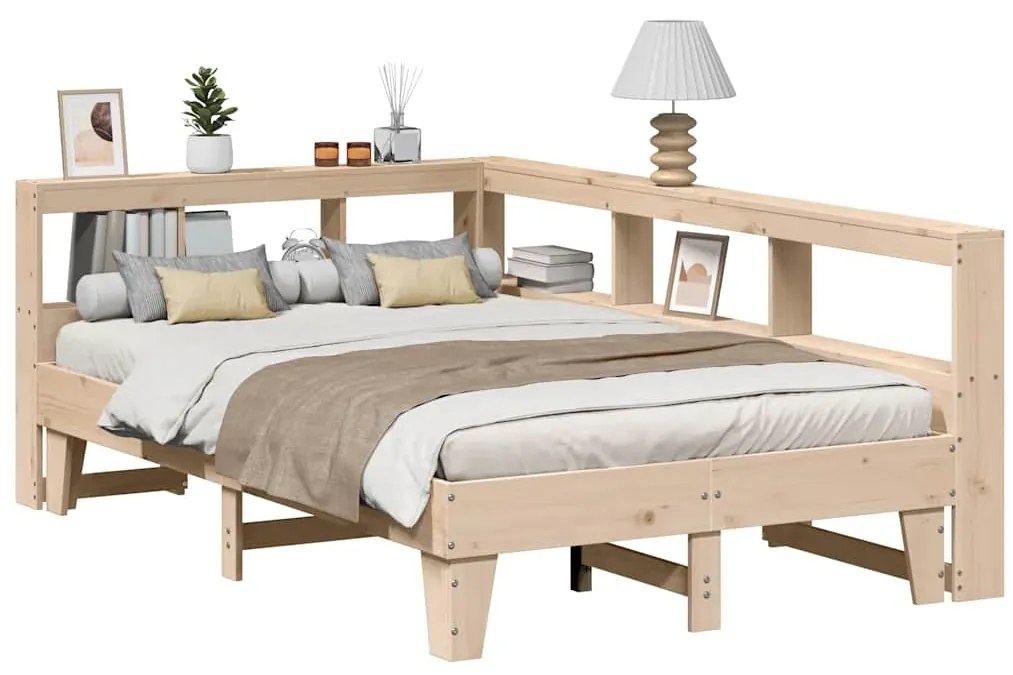 vidaXL Κρεβάτι Βιβλιοθήκη Χωρίς Στρώμα 140x190 εκ Μασίφ Ξύλο Πεύκου