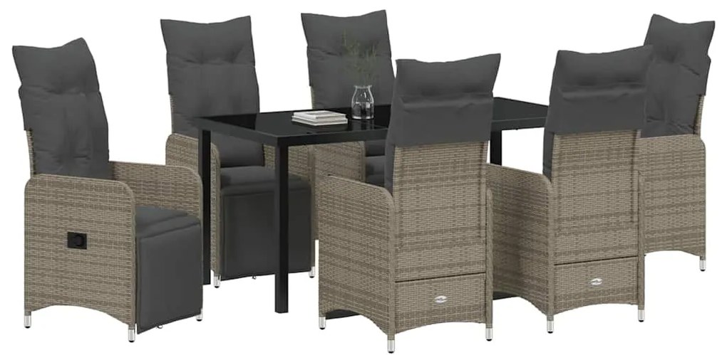 vidaXL Σέτ φαγητού για κήπο με μαξιλάρι 7 pcs Γκρι Πολυ ράταν