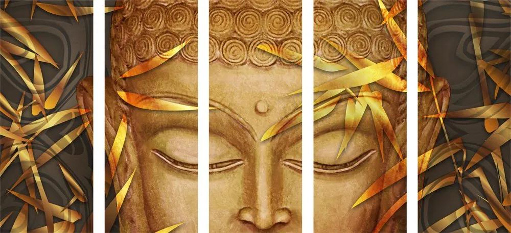 Λεπτομέρεια εικόνας 5 μερών Βούδας σε χρυσό σχέδιο - 100x50