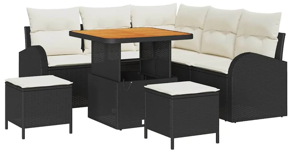 vidaXL Σετ Καναπέ Κήπου με μαξιλάρι 8 pcs Μαύρο, Κρέμα 80 x 80 x 71 cm