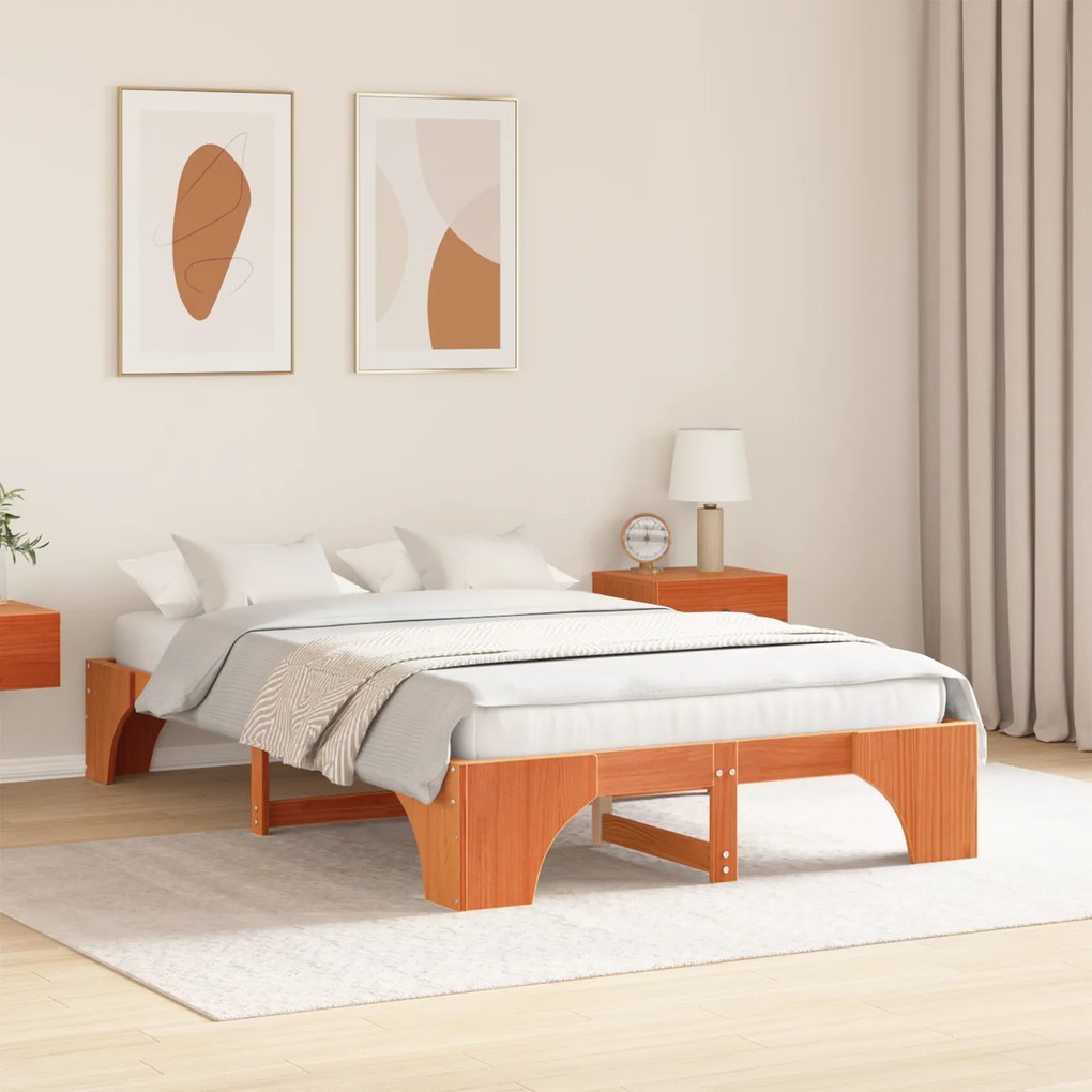 vidaXL Καφέ Κρεβάτι 120x200 cm από Μασίφ Ξύλο Πεύκου