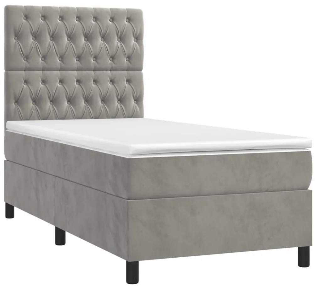 Κρεβάτι Boxspring με Στρώμα Ανοιχτό Γκρι 80x200 εκ. Βελούδινο - Γκρι