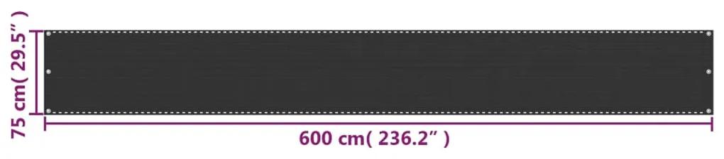 vidaXL Διαχωριστικό Βεράντας Ανθρακί 75 x 600 εκ. από HDPE