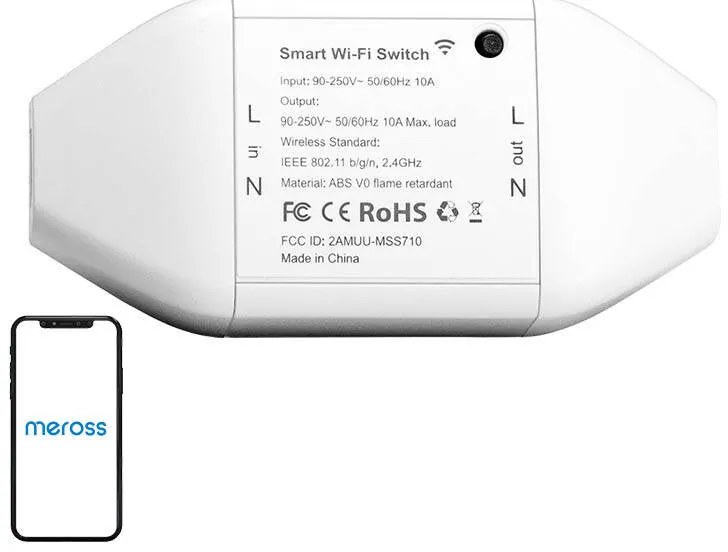 Meross Έξυπνος Ενδιάμεσος Διακόπτης WiFi MSS710-UN, χωρίς HomeKit (Λευκό)