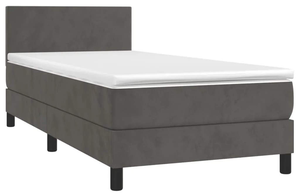 Κρεβάτι Boxspring με Στρώμα Σκούρο Γκρι 100x200 εκ. Βελούδινο - Γκρι