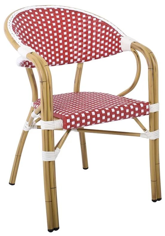 PARIS Πολυθρόνα Bistro Αλουμίνιο Φυσικό, Wicker Άσπρο - Κόκκινο, Στοιβαζόμενη  57x59x84cm Ε258,4