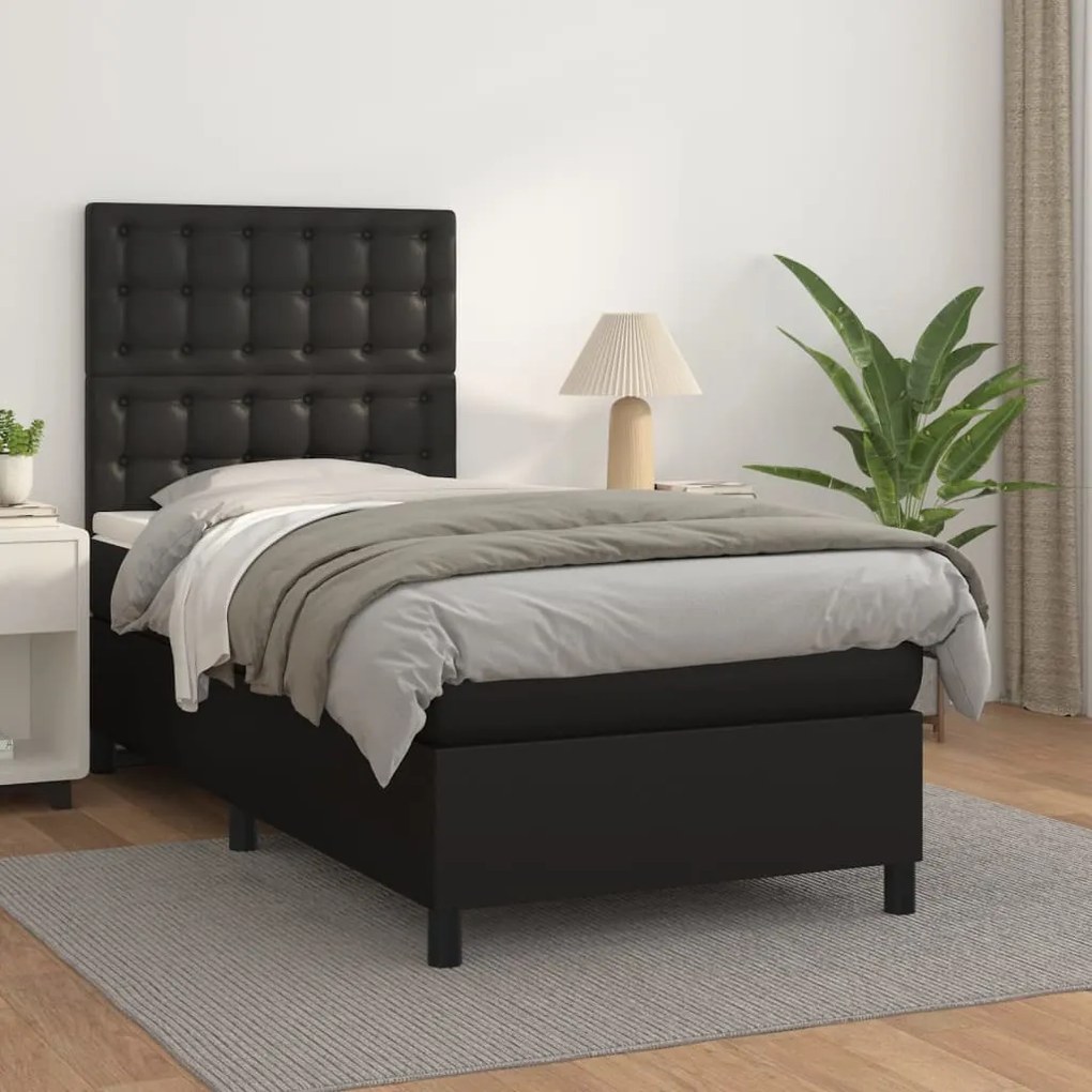 vidaXL Κρεβάτι Boxspring με Στρώμα Μαύρο 80 x 200 εκ. Συνθετικό Δέρμα