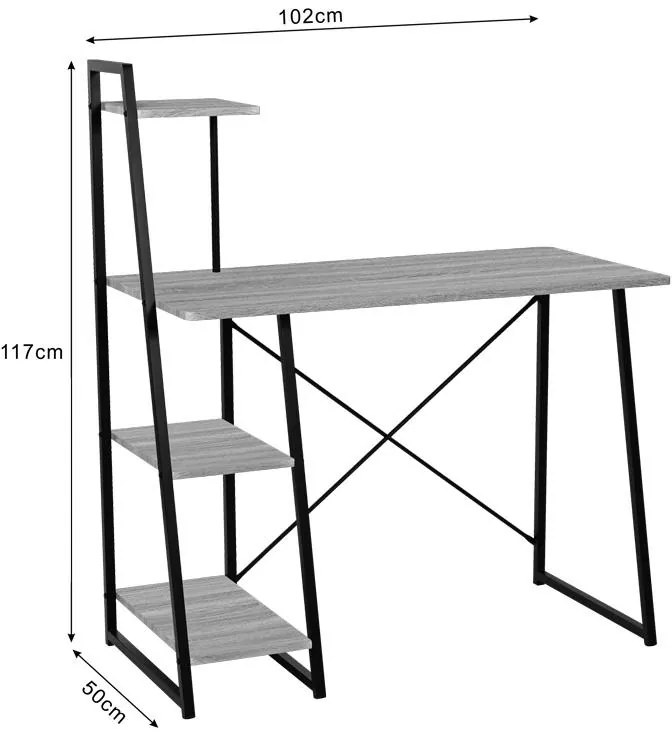 Γραφείο Deckstor με Ραφιέρα Oak &amp; Μαύρο Μεταλλικό Πόδι 102x50x117 εκ. 102x50x117 εκ.