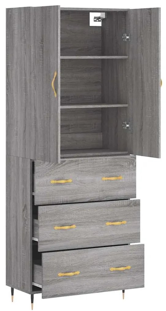 vidaXL Ντουλάπι Γκρι Sonoma 69,5 x 34 x 180 εκ. Επεξεργασμένο Ξύλο
