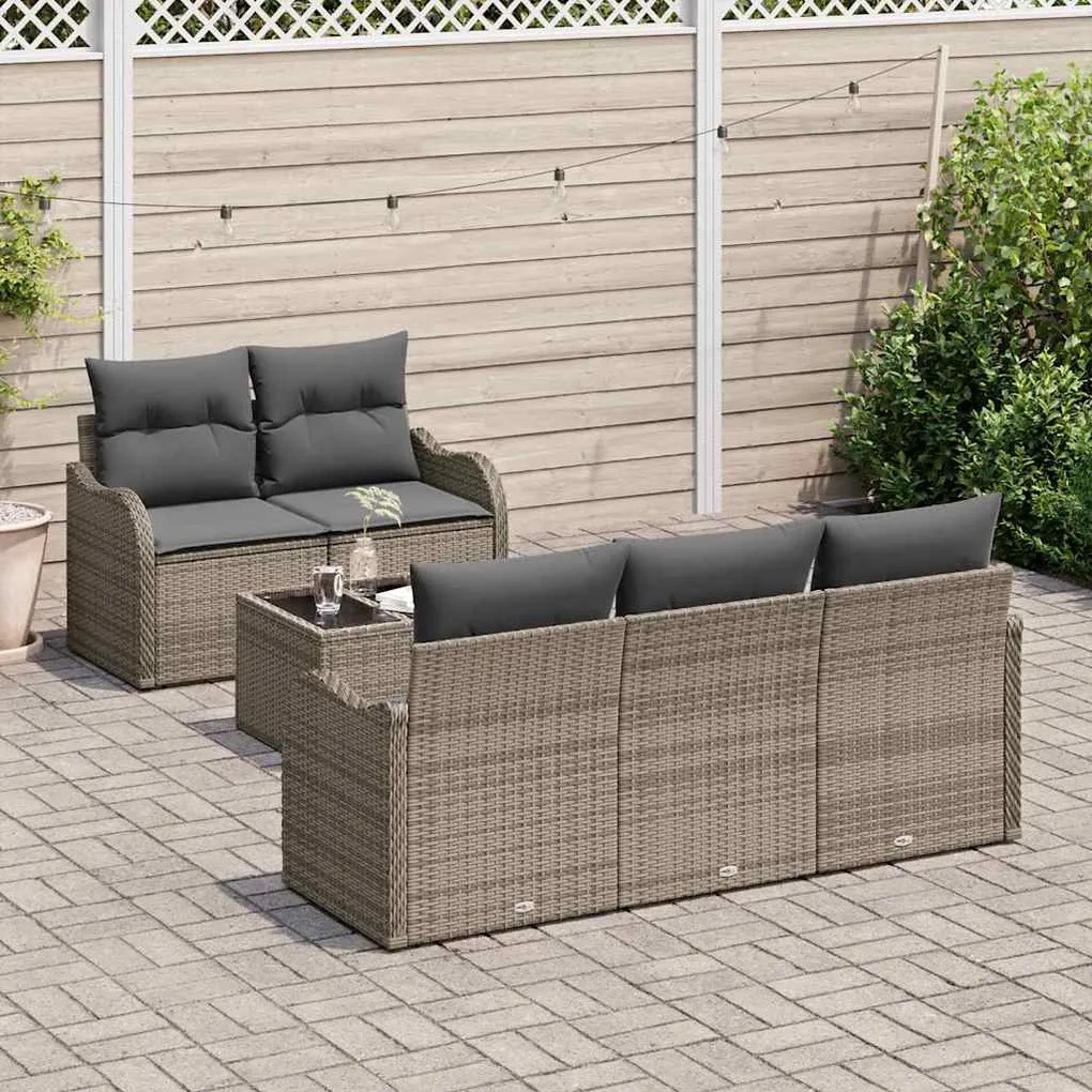 vidaXL Σετ Καναπέ Κήπου 6 pcs Γκρι Πολυ ράταν