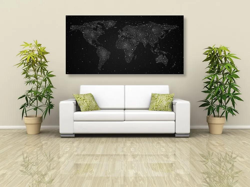 Εικόνα του παγκόσμιου χάρτη με τον νυχτερινό ουρανό σε ασπρόμαυρο