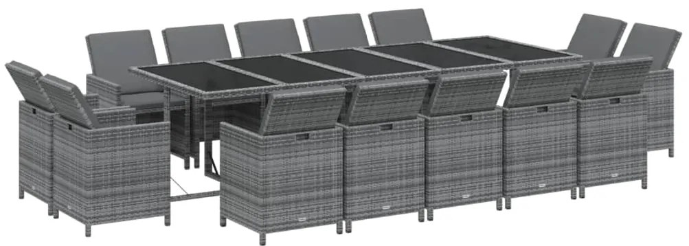 vidaXL Σετ Τραπεζαρίας Κήπου 15 τεμ. Γκρι από Συνθ. Ρατάν με Μαξιλάρια