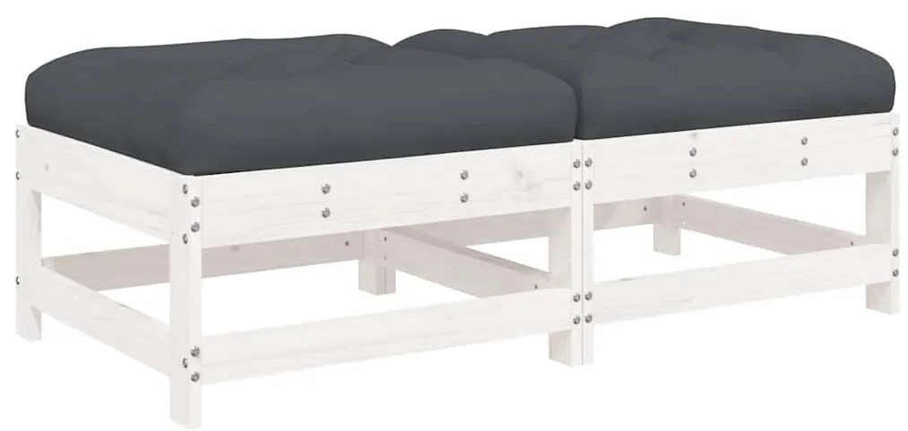 vidaXL Υποπόδια Κήπου με Μαξιλάρια 2 τεμ. Λευκά από Μασίφ Ξύλο Πεύκου