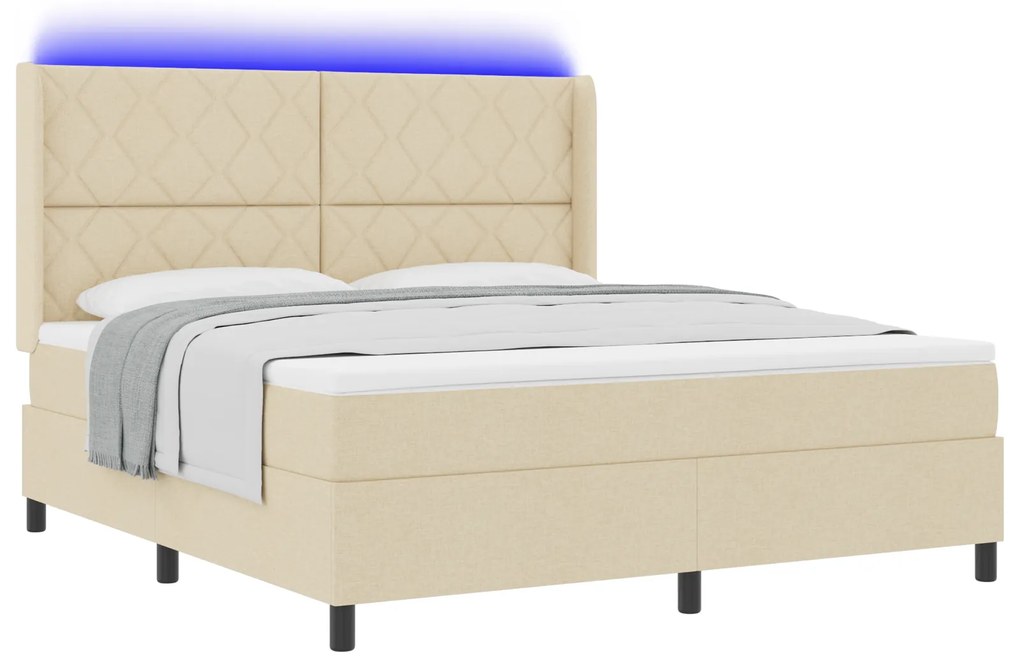 vidaXL Κρεβάτι Box Spring με Στρώμα & LED Κρεμ 180x200 εκ. Υφάσματος