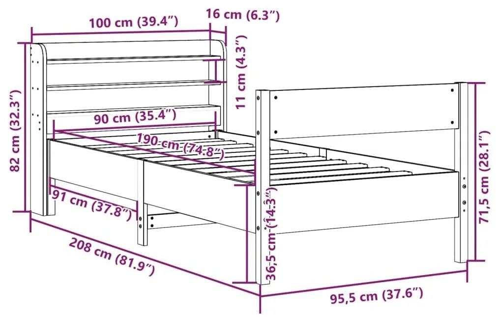 Σκελετός Κρεβ. Χωρίς Στρώμα Καφέ Κεριού 90x190 εκ Μασίφ Πεύκο - Καφέ