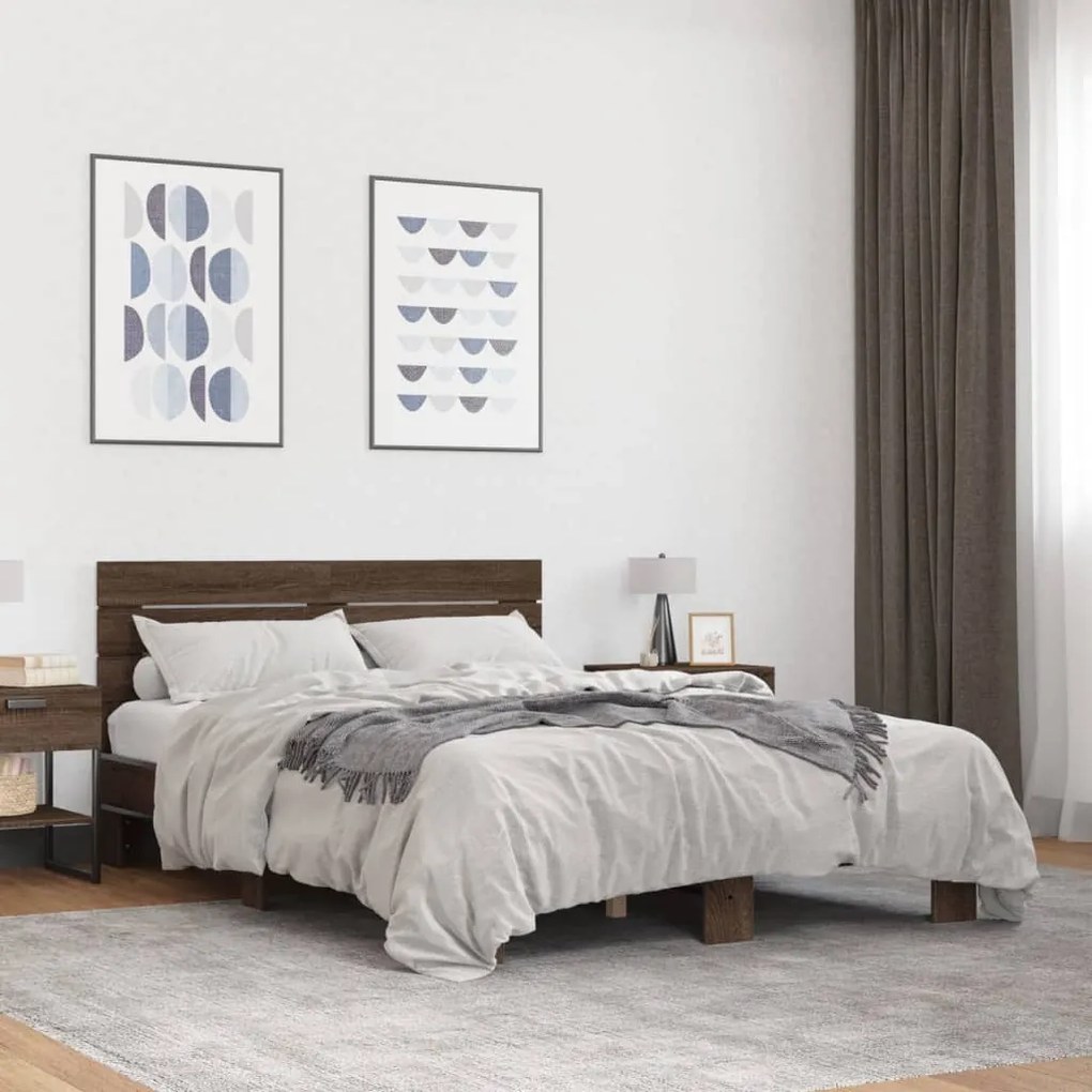 vidaXL Πλαίσιο Κρεβατιού Καφέ Δρυς 120x200 εκ. Επεξ. Ξύλο & Μέταλλο