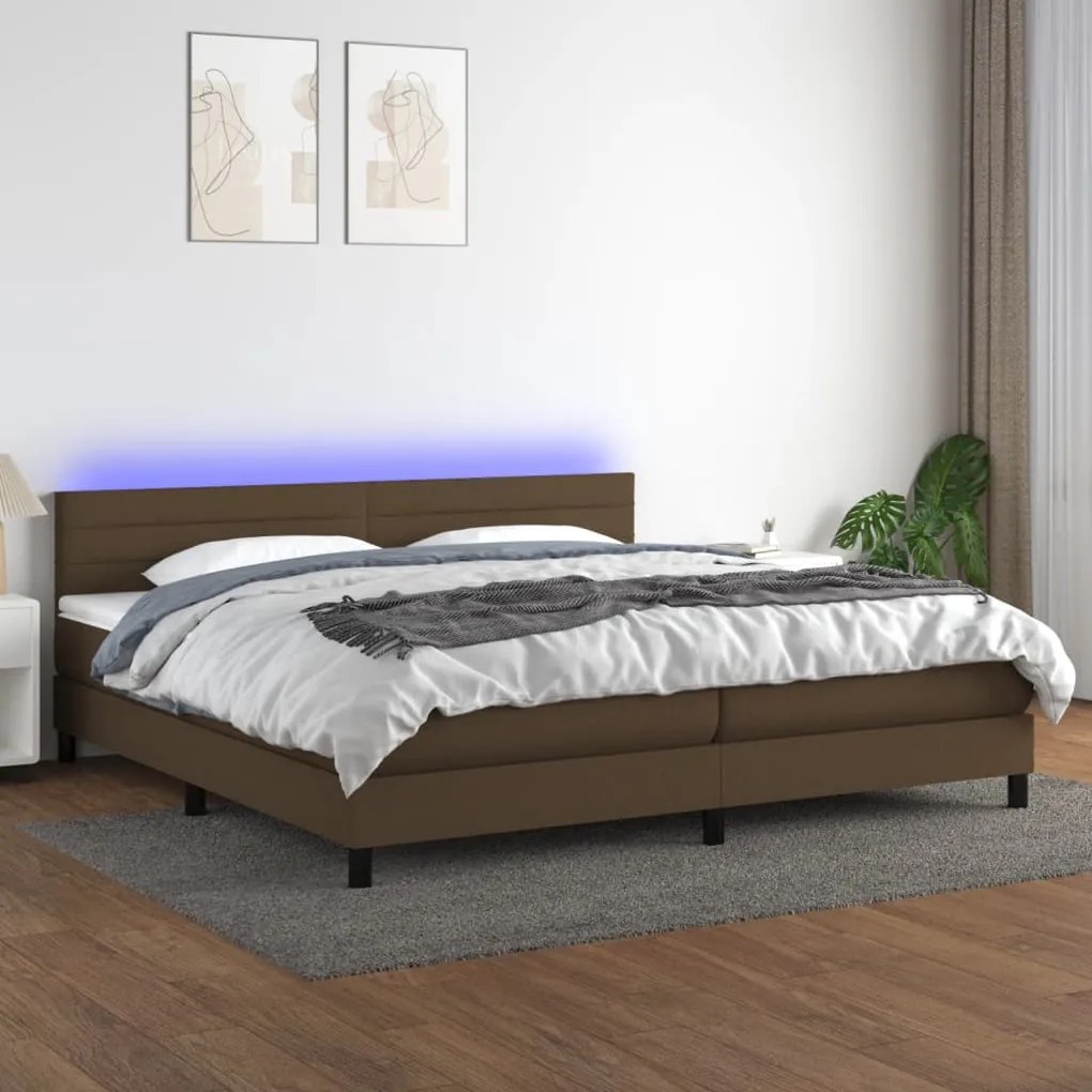 Κρεβάτι Boxspring με Στρώμα &amp; LED Σκ.Καφέ 200x200 εκ Υφασμάτινο