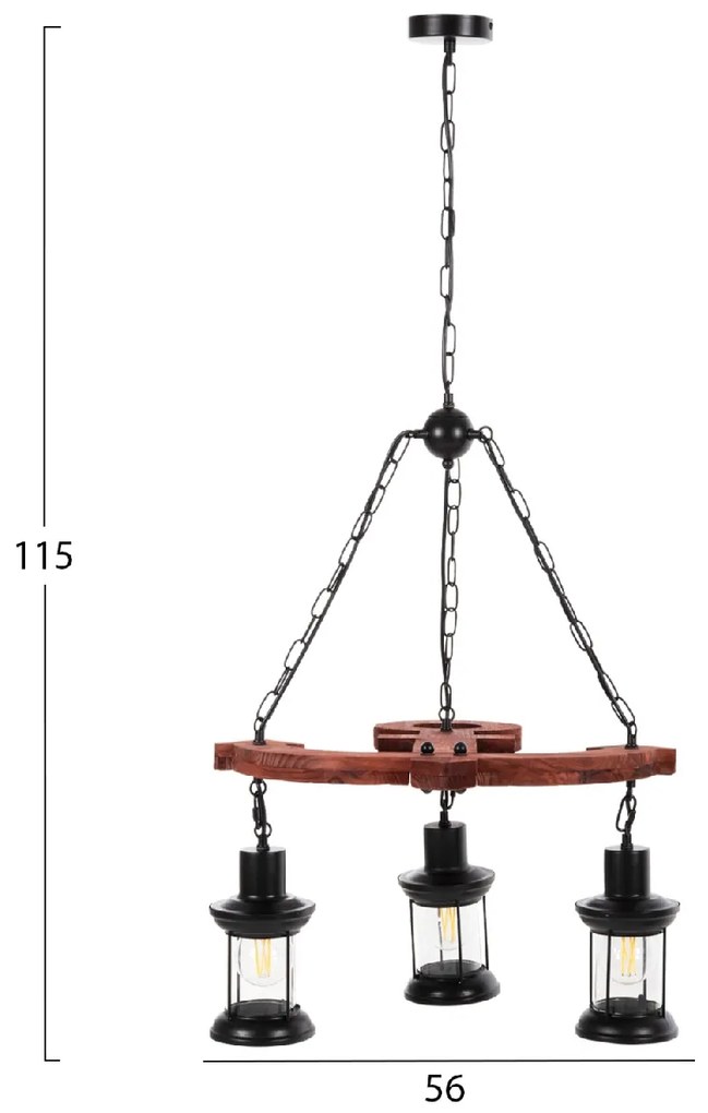 ΦΩΤΙΣΤΙΚΟ ΟΡΟΦΗΣ 3-ΦΩΤΟ HM4115 ΞΥΛΟ-ΜΕΤΑΛΛΟ-ΓΥΑΛΙ 115Υ εκ.