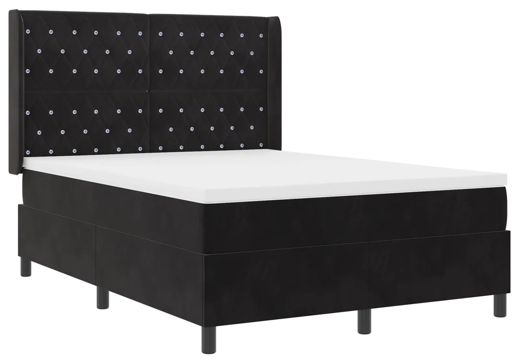 vidaXL Κρεβάτι Box Spring με Στρώμα Μαύρο 140x200 εκ Βελούδο