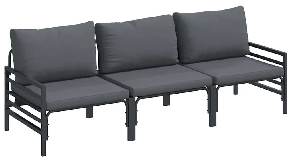 vidaXL Σετ Καναπέ Κήπου με μαξιλάρι 3 pcs Μαύρο Ατσάλι