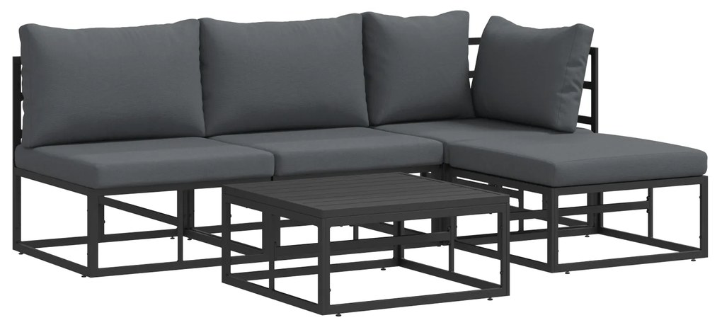 vidaXL Σετ Καναπέ Κήπου με μαξιλάρι 5 pcs Μαύρο Αλουμίνιο