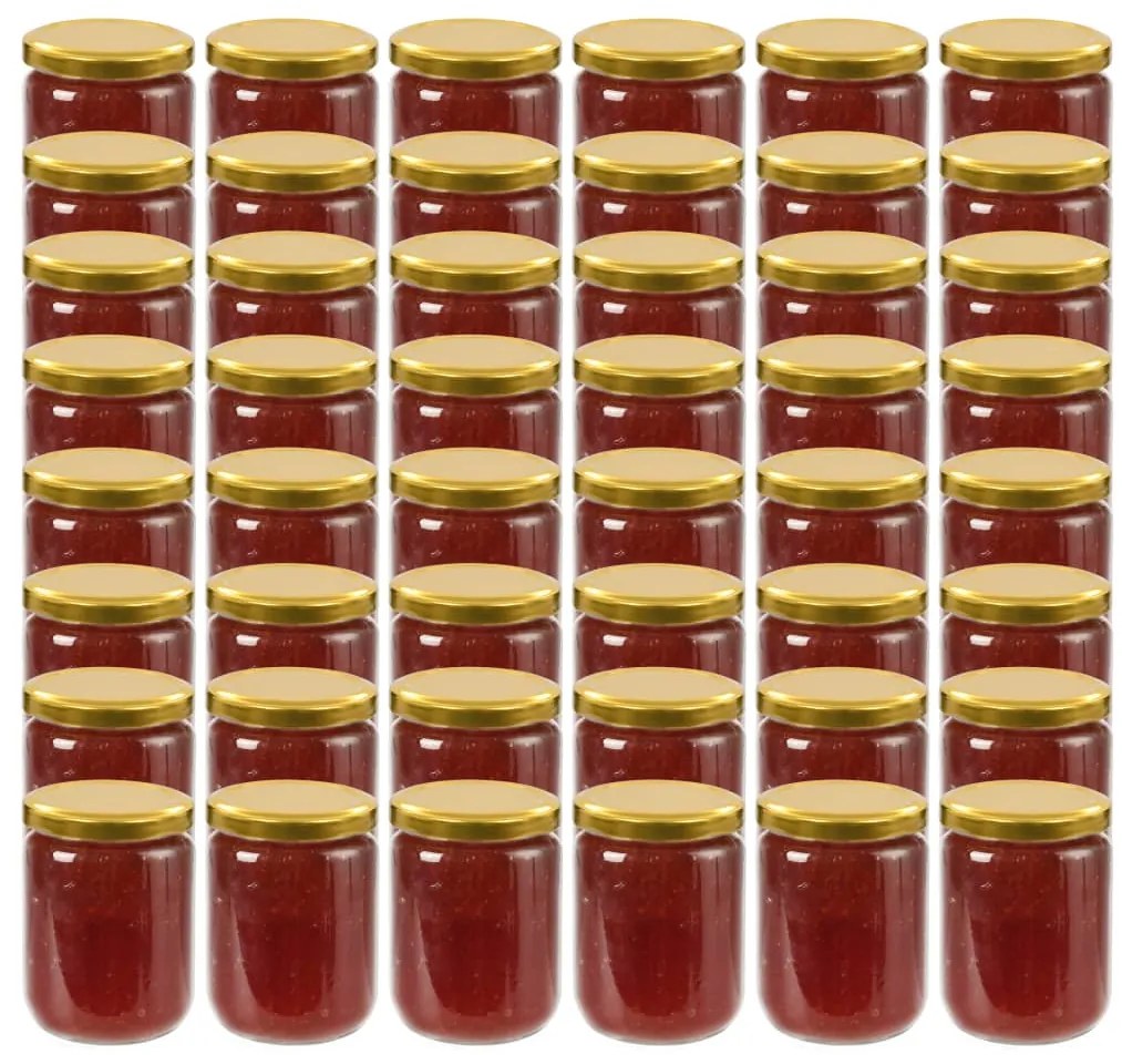 vidaXL Βάζα Μαρμελάδας 48 τεμ. 230 ml Γυάλινα με Χρυσά Καπάκια