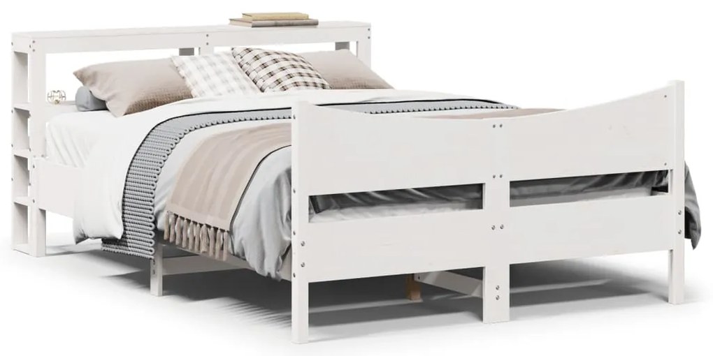 vidaXL Πλαίσιο Κρεβατιού με Κεφαλάρι Λευκό 140x200 εκ. από Μασίφ Πεύκο