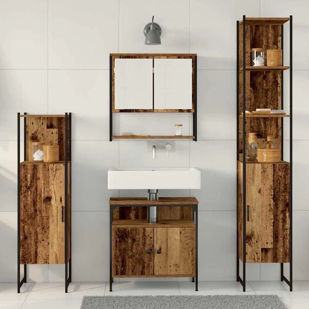 vidaXL Σετ Επίπλων Μπάνιου 4 pcs Παλαιό ξύλο 33 x 33 x 185.5 εκ
