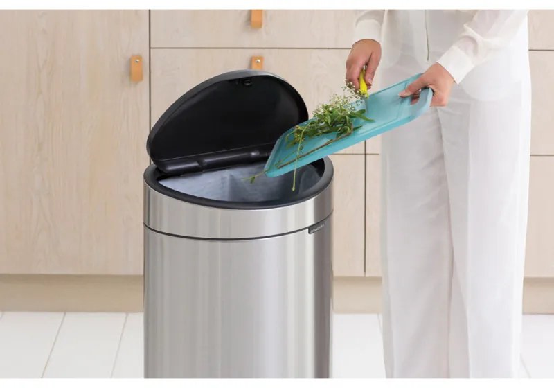 Brabantia Touch Bin New 650532, 40 l, αθόρυβο και ομαλό κλείσιμο, επίπεδη πλάτη, Inox/matt