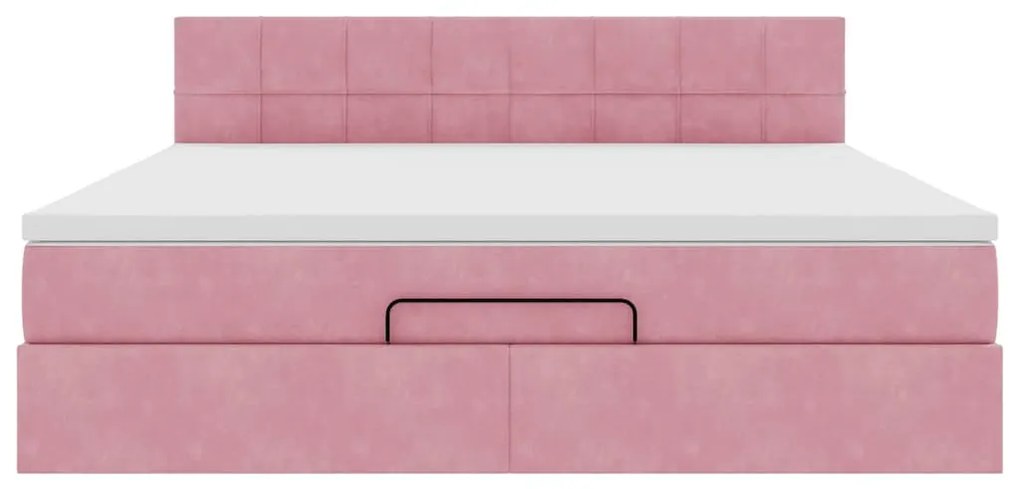 vidaXL Οθωμανικό κρεβάτι με στρώμα & LEDs Ροζ 180x200cm Velvet