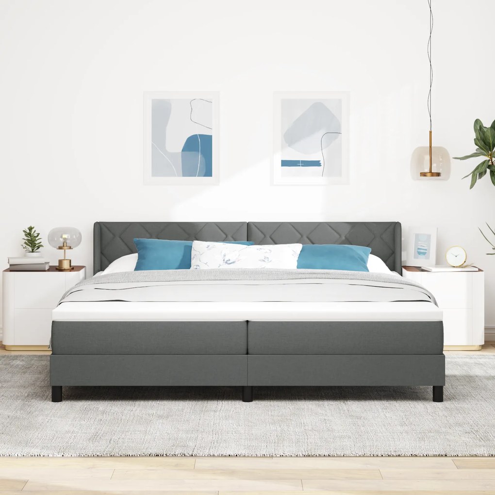 vidaXL Κρεβάτι Box Spring με Στρώμα σε Σκούρο Γκρι, 200x200 εκ., Ύφασμα.