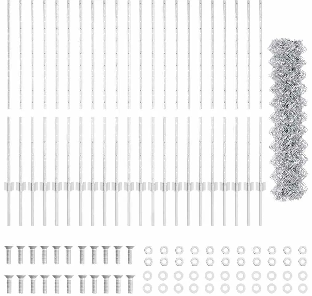 vidaXL Φράχτης με Στήλες. Ασημί 1.2 x 25 m Ατσάλι