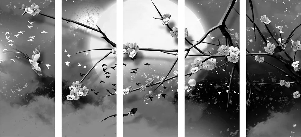 Κλαδιά δέντρου με 5 μέρη εικόνα για πανσέληνο σε ασπρόμαυρο - 100x50