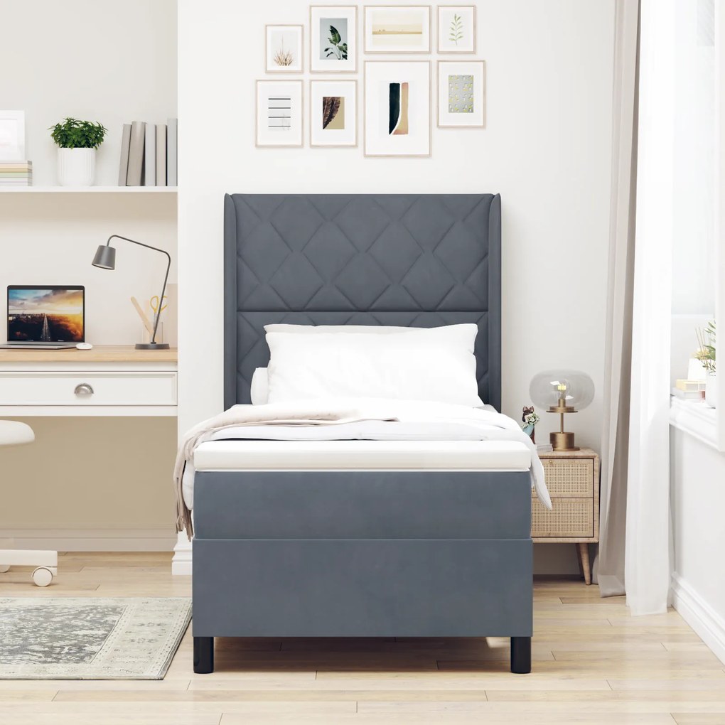 vidaXL κρεβάτι Box Spring με στρώμα και LED Γκρι 90x200 εκ Βελούδο