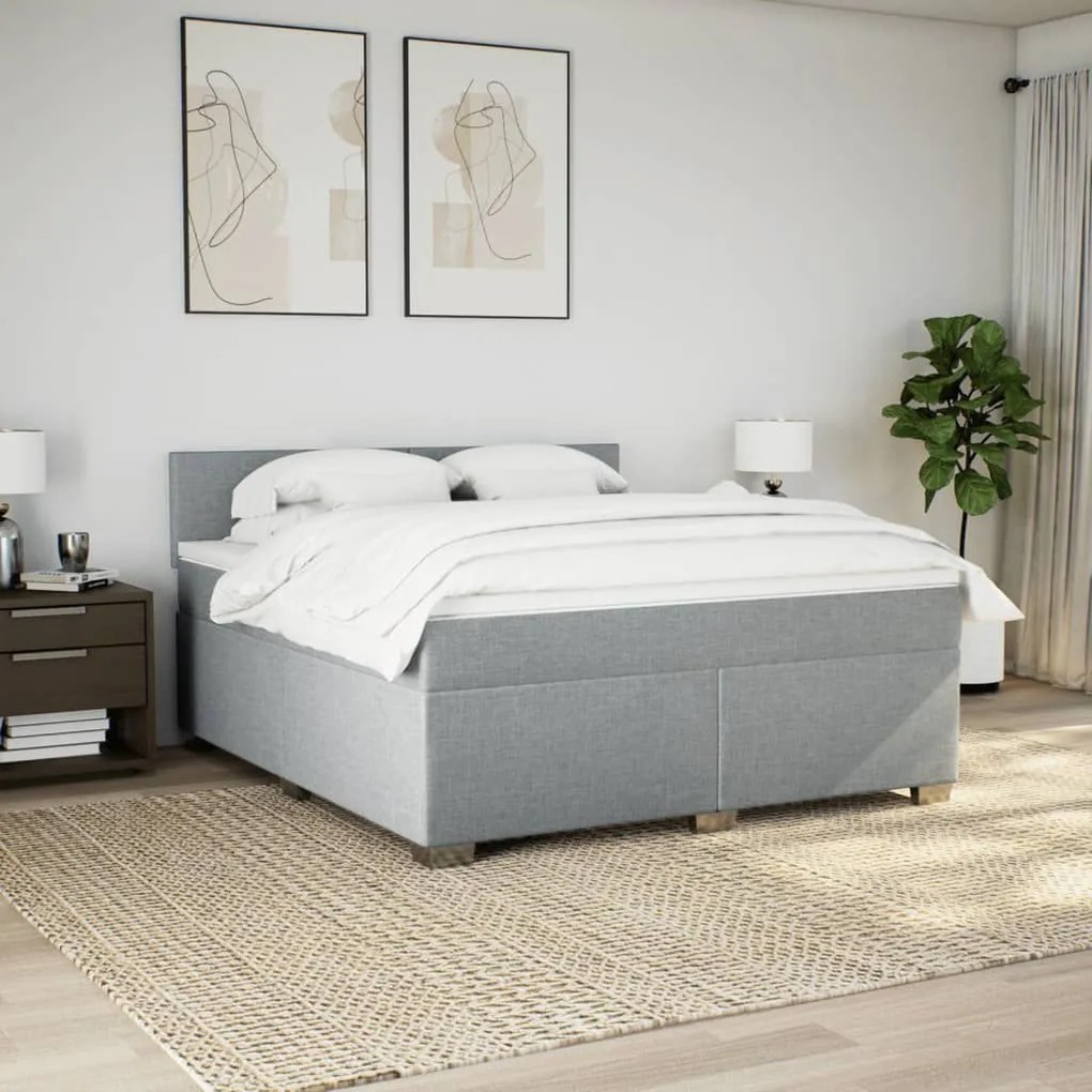 Κρεβάτι Boxspring με Στρώμα Ανοιχτό Γκρι 180x200 εκ. Υφασμάτινο - Γκρι