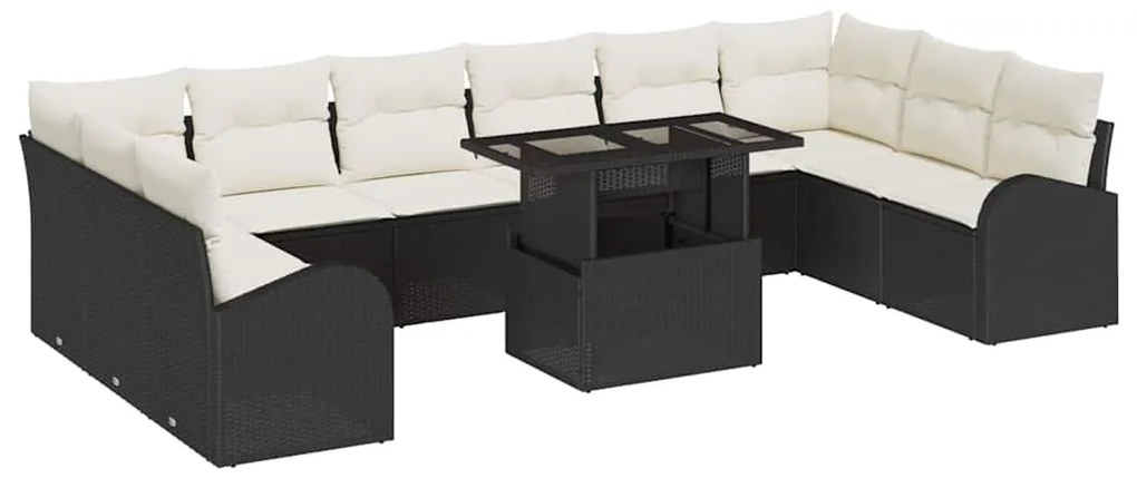 vidaXL Σετ Καναπέ Κήπου με αποθήκευση 11 pcs Μαύρο Πολυ ράταν