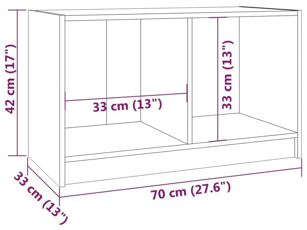 Έπιπλο Τηλεόρασης Μελί 70 x 33 x 42 εκ. από Μασίφ Ξύλο Πεύκου - Καφέ