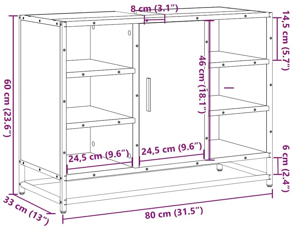 Ντουλάπι Μπάνιου Νιπτήρα Καφέ Δρυς 80 x 33 x 60 εκ. Επεξ. Ξύλο - Καφέ