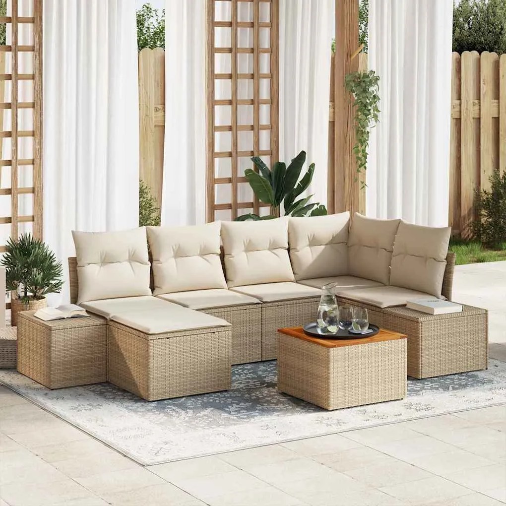 vidaXL Σετ Καναπέ Κήπου 7 pcs Beige, λευκό