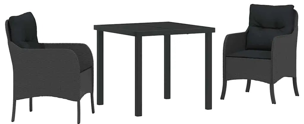 vidaXL Σέτ φαγητού για κήπο με μαξιλάρι 3 pcs Μαύρο συνθετικό ρατάν